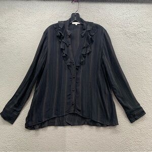 IRO Black Sheer Striped Sleeve Button Top Blouse Ruffle Collar Size 34(FR) S USA